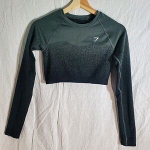 Gymshark Womens XS/S Black Gray Adapt Ombre Long Sleeve Crop Top Workout Gym
